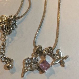 Silver style Necklace 3 charms 15”